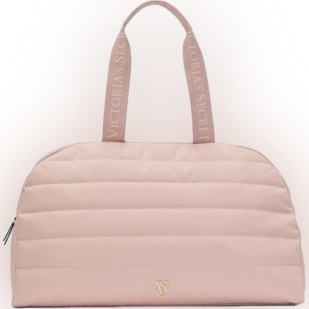 Victoria's Secret Blush with Gold Trim Quilted Weekender Bag